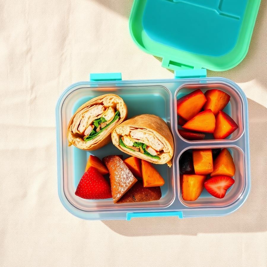 Friday sample Yuminas lunch: Chicken Sandwich, Sweet Potato Wedges, Fresh Fruit
